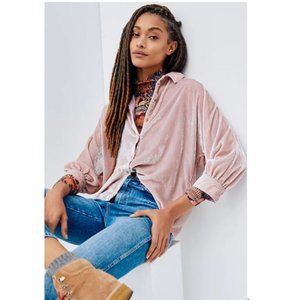 Pilcro Orsay Velvet Buttondown in Medium Pink from Anthropologie - Size X-Small